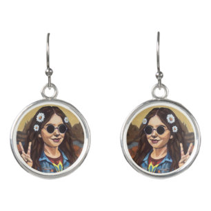 Modern Mona Lisa Painting - da Vinci Inspired Art Earrings