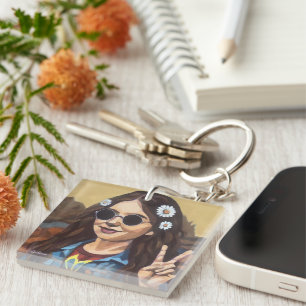 Modern Mona Lisa Painting - da Vinci Inspired Art Keychain