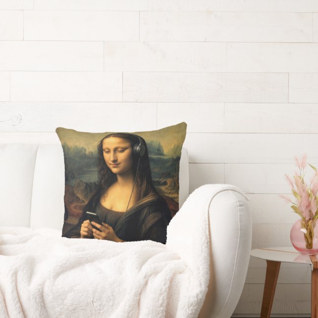 Modern Mona Lisa with Smartphone Throw Pillow (Couch)