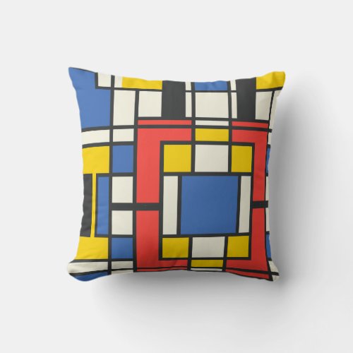 Modern Mondrian Geometric Color Blocks Throw Pillow