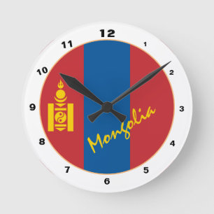Modern Mongolian Flag, Mongolia Home / design Round Clock
