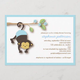 Modern Monkey Sweet Boy Baby Shower Invitation