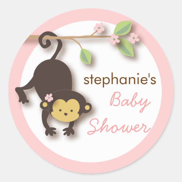 30 Monkey With Name Personalized Baby Shower Invitation Favor White Stickers 
