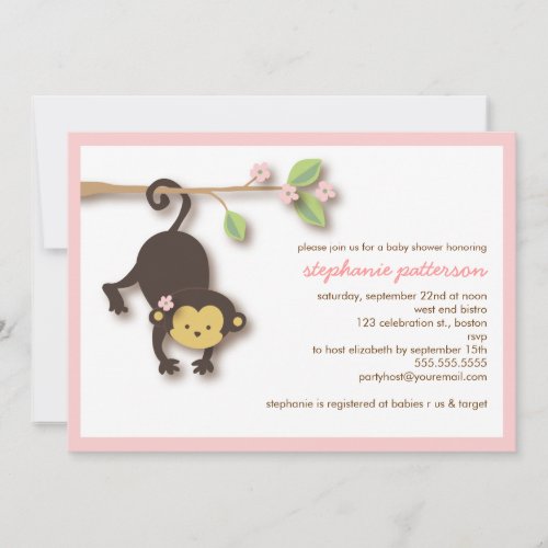 Modern Monkey Sweet Girl Baby Shower Invitation