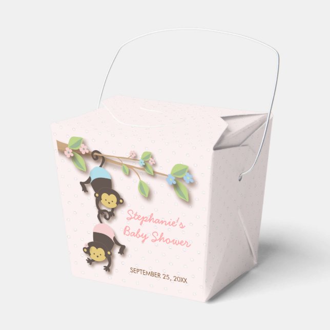 Modern Monkey Twin Girl & Boy Favor Box (Front Side)