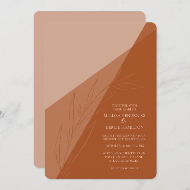 Modern Monochromatic Terracotta Wedding Invitation (Front/Back)