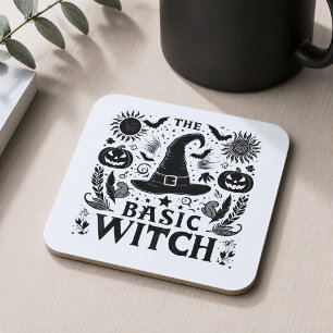 Modern Monochrome Basic Witch Halloween Beverage Coaster