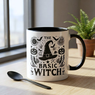 Modern Monochrome Basic Witch Halloween Two-Tone Coffee Mug