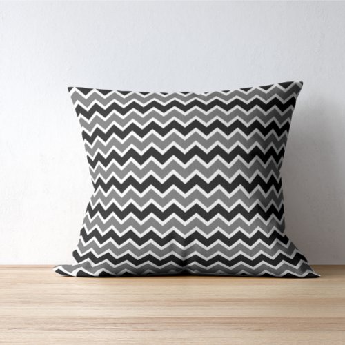 Modern Monochrome Black Gray Chevron Pattern Throw Pillow