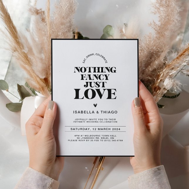 Modern monochrome Black Nothing Fancy Just Love Save The Date (Creator Uploaded)