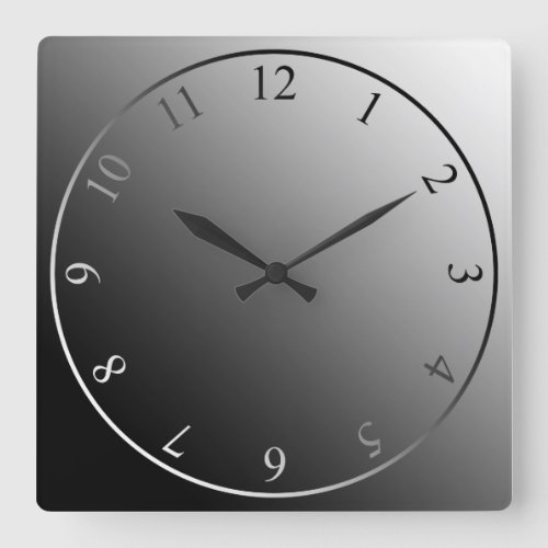 Modern monochrome black white silver square wall clock