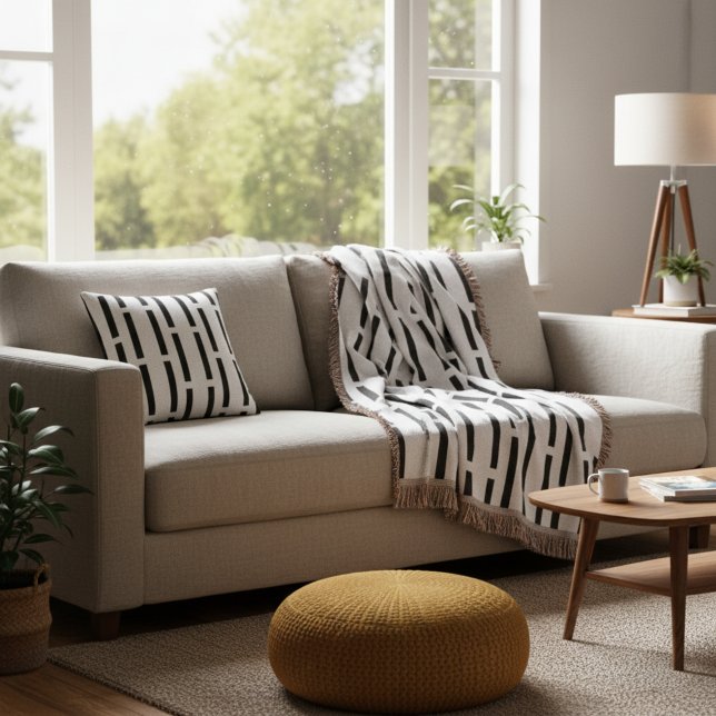 Modern Monochrome Black & White Stripped Matrix  Throw Pillow (Creator Uploaded)