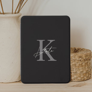 Modern Monochrome Calligraphy Monogram Custom Name Kindle Cover