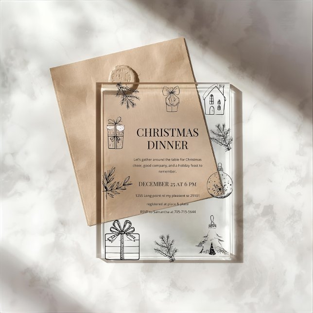Modern Monochrome Christmas Dinner  Acrylic Invitations (Creator Uploaded)