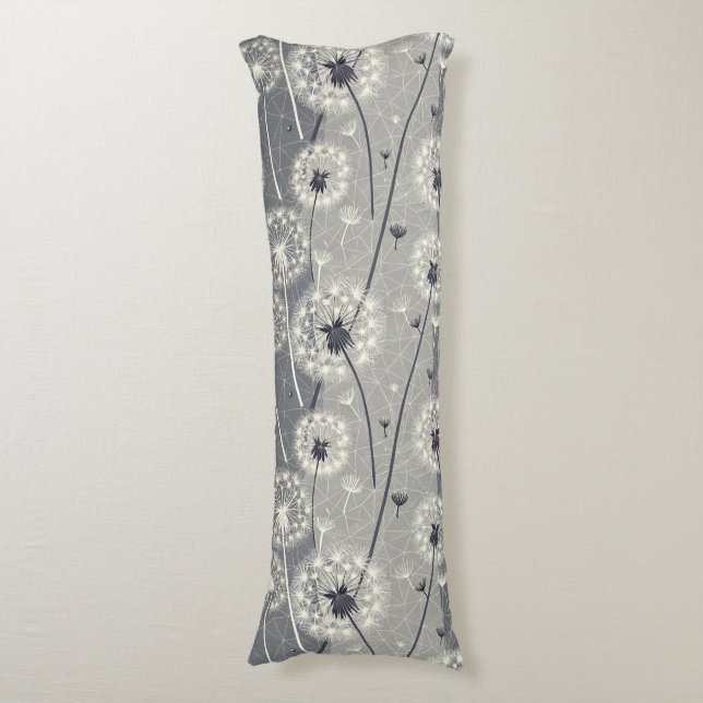 Modern Monochrome Dandelion Body Pillow (Front Vertical)