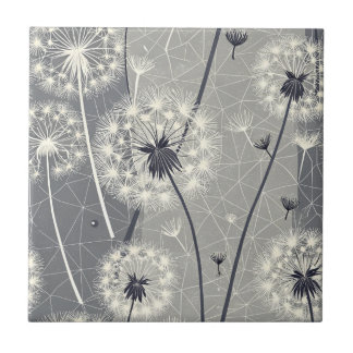 Modern Monochrome Dandelion Ceramic Tile