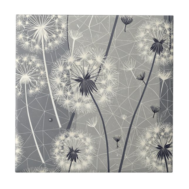 Modern Monochrome Dandelion Ceramic Tile (Front)