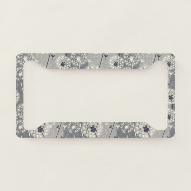 Modern Monochrome Dandelion License Plate Frame (Front)