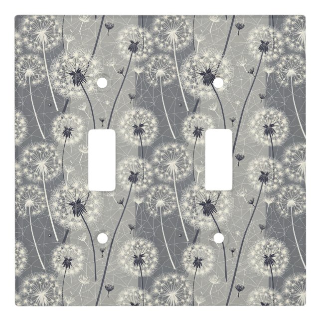Modern Monochrome Dandelion Light Switch Cover (Front)