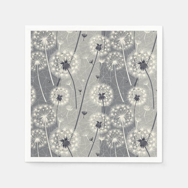 Modern Monochrome Dandelion Napkins (Front)