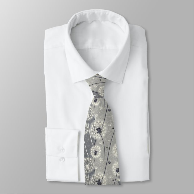 Modern Monochrome Dandelion Neck Tie (Tied)