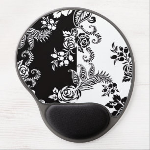 Modern Monochrome Floral Ergonomic Gel Mouse Pad