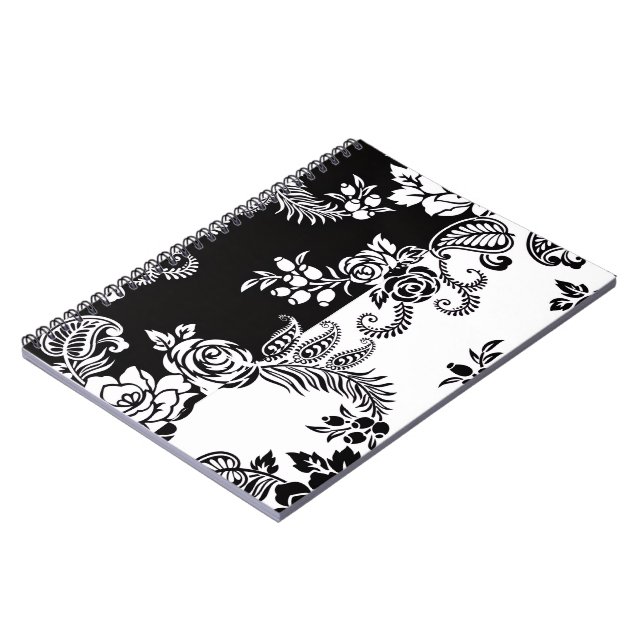 Modern Monochrome Floral Pattern Notebook (Left Side)