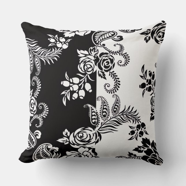 Modern Monochrome Floral Pattern Throw Pillow (Front)