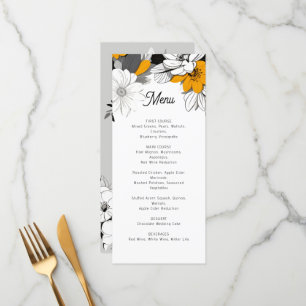 Modern monochrome floral wedding menu