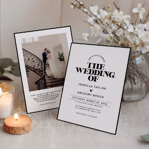 Modern Monochrome Photo with QR Code Wedding Invitation