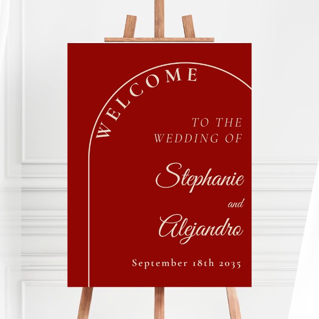 Modern Monochrome Ruby Red Wedding Welcome Sign (Creator Uploaded)