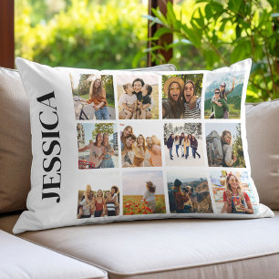 Modern Monogram 12 Photo Collage Lumbar Pillow