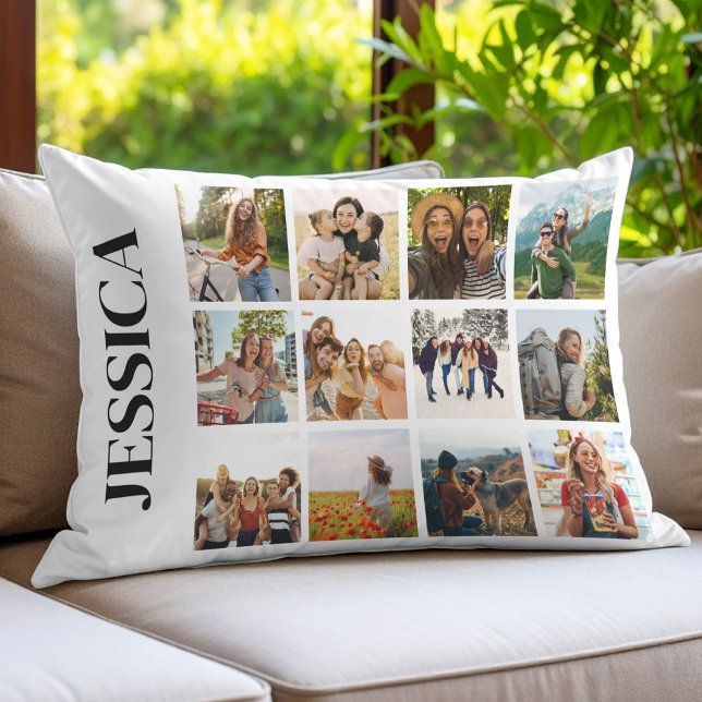 Modern Monogram 12 Photo Collage Lumbar Pillow (Creator Uploaded)
