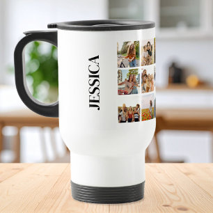 Modern Monogram 15 Pictures Photo Collage Travel Mug