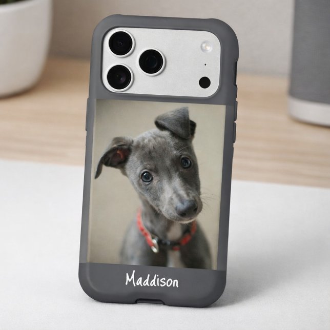 Modern Monogram 1 Photo Charcoal Grey iPhone Case (Creator Uploaded)