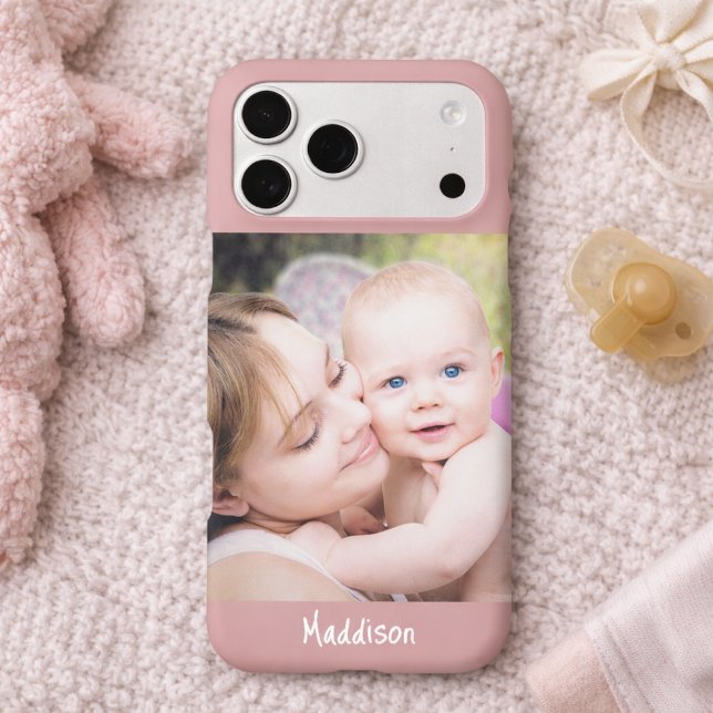 Modern Monogram 1 Photo Dusty Rose Pink iPhone Case (Creator Uploaded)