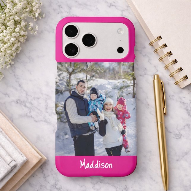 Modern Monogram 1 Photo Hot Pink iPhone Case (Creator Uploaded)