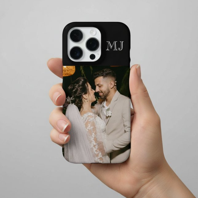 Modern Monogram 1 Photo Midnight Black iPhone Case (Creator Uploaded)