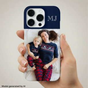 Modern Monogram 1 Photo Navy Blue iPhone 16 Pro Case