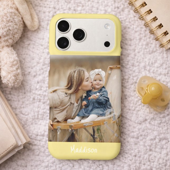 Modern Monogram 1 Photo Soft Yellow iPhone Case (Creator Uploaded)
