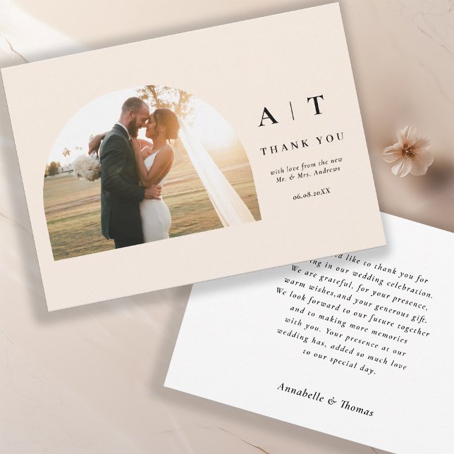 Modern Monogram 3 Photo Thank You    Card (Creator Uploaded)