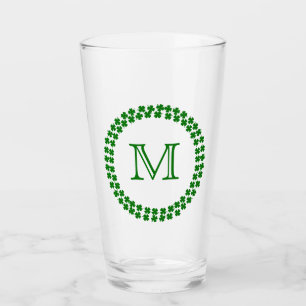 Modern Monogram 4 Leaf Clover Green Shamrock Glass