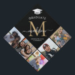 Modern Monogram 5 Photo Black Gold Class Grad Graduation Cap Topper<br><div class="desc">Elegant Monogram 5 Photo Black Gold Class Grad Graduation Cap Topper</div>