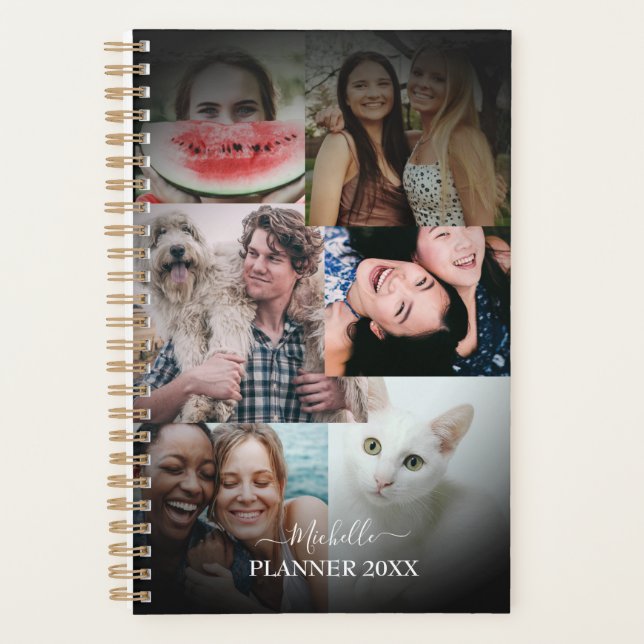 Modern Monogram 6 Photo Black  Planner (Front)