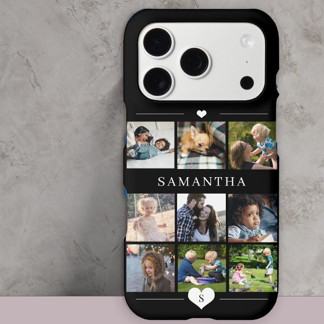Modern monogram 9 photo collage name  Case-Mate iPhone case (Creator Uploaded)