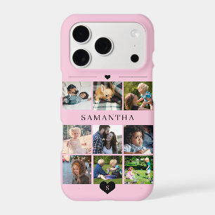 Modern monogram 9 photo collage name pink iPhone 17 pro case