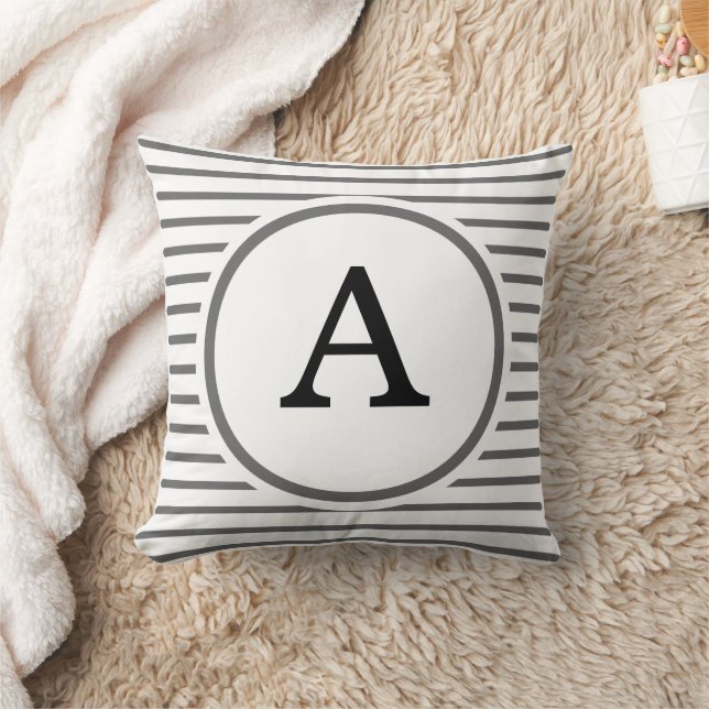 Modern Monogram A Gray Striped Throw Pillow (Blanket)