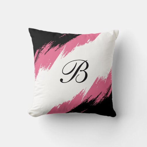 Modern Monogram Abstract Pink Black White Throw Pillow