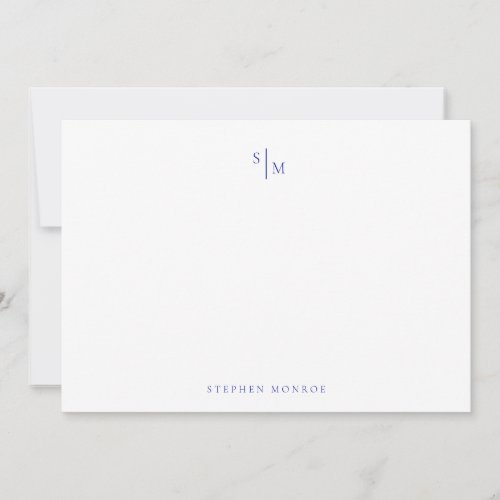 Modern Monogram Admiral Blue Correspondence Note