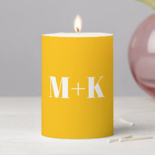 Modern monogram amber custom couple's initials pillar candle